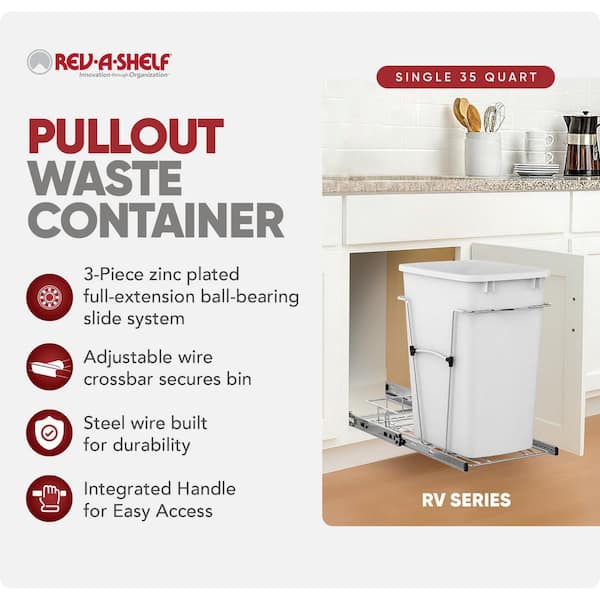 White Pull Out Trash Can 35 qt. for Kitchen Cabinets