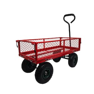 Anky 300 lb. Capacity Removable Sides Matel Steel Mesh Heavy Duty Utility Wagon Outdoor Garden Cart in Red