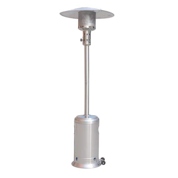 47,000 BTU 88 in. Silver Standing Stainless Steel Gas Outside Heater with Portable Wheels, Outdoor Patio Propane Heater