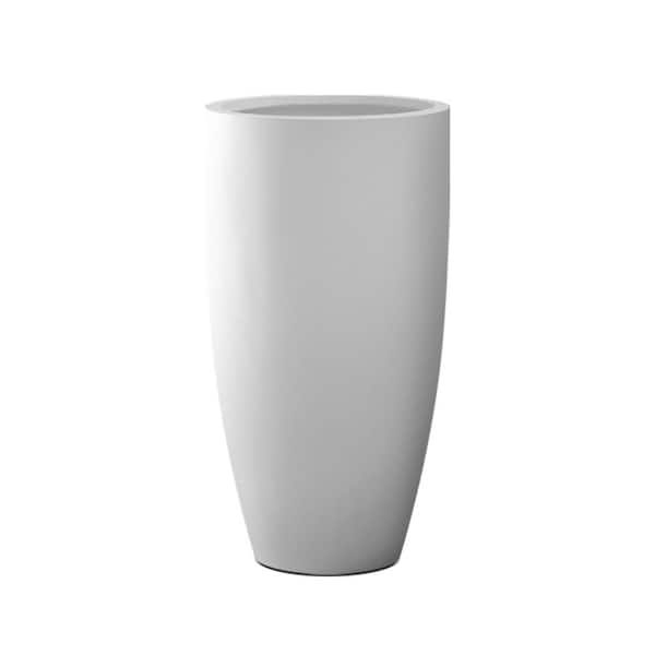  13.39 in. x 23.62 in. Round Pure White Lightweight Concrete and Fiberglass Indoor Outdoor Tall Planter w/Drainage Hole