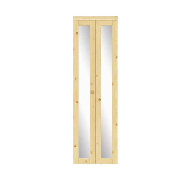ARK DESIGN 24 in. x 80 in. 1-Lite Solid Core Unfinished Pine Wood Mirrored Glass Interior Closet Bi-Fold Door with Hardware