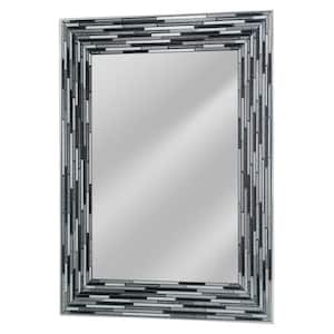 24 in. W x 30 in. H Rectangular Frameless Mosaic Tile Print Reeded Wall Bathroom Vanity Mirror in Black