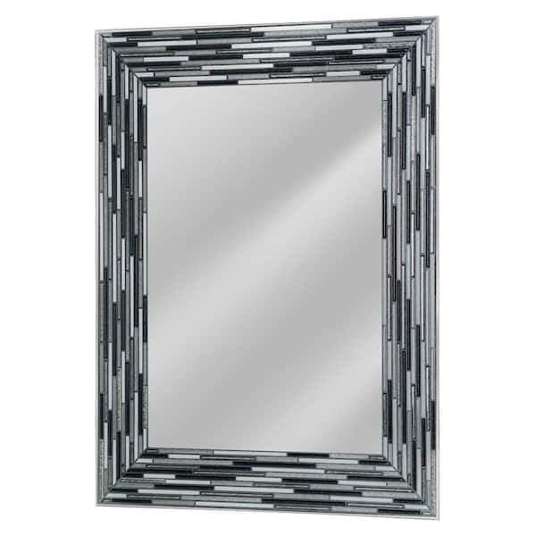 Deco Mirror 24 in. W x 30 in. H Rectangular Frameless Mosaic Tile Print Reeded Wall Bathroom Vanity Mirror in Black