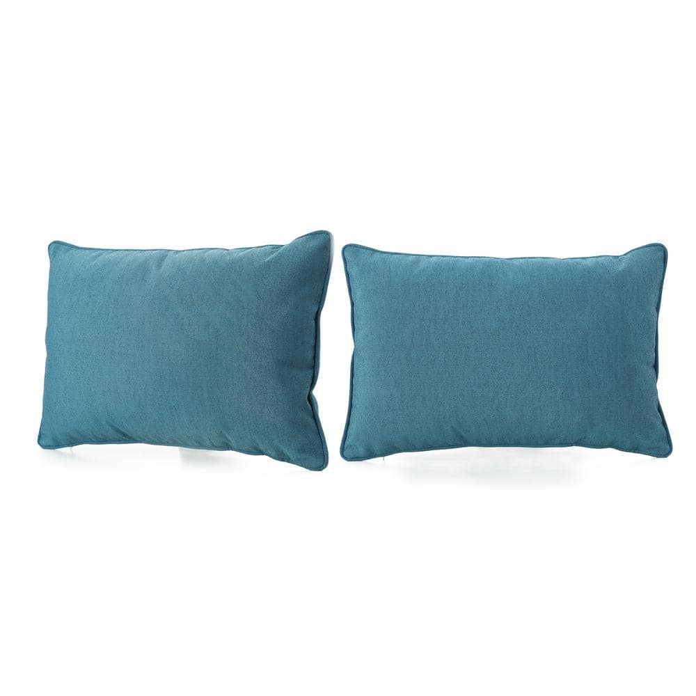 Noble House Amaris Teal Lumbar Outdoor Patio Throw Pillow (2Pack