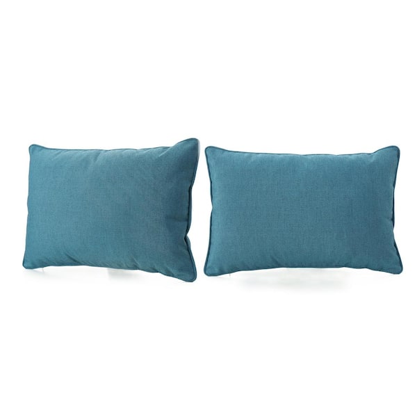 Noble House Amaris Teal Lumbar Outdoor Throw Pillow (2-Pack)