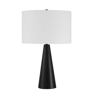 Keefer 25.39 in. Flat Black Finish Contemporary Pillar Standard Bulb Table Lamp w/ Black Steel Base & White Linen Shade