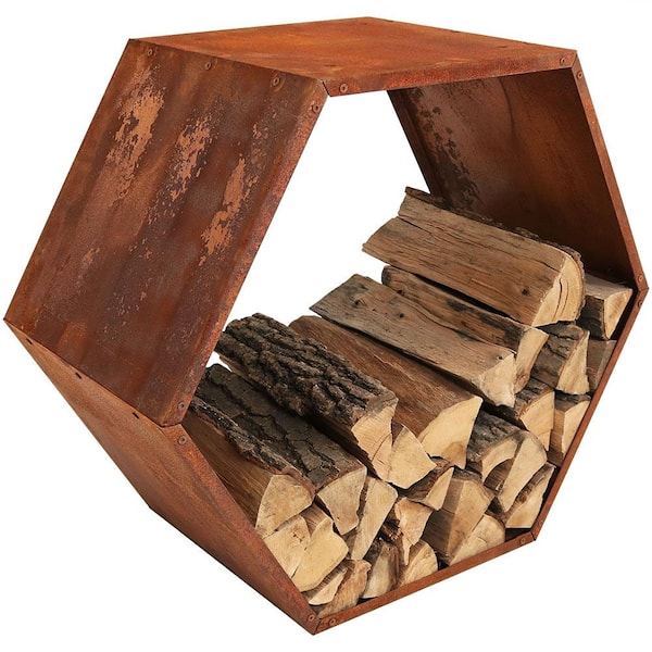 Sunnydaze Decor 30 in. Hexagon Steel Honeycomb Firewood Log Rack