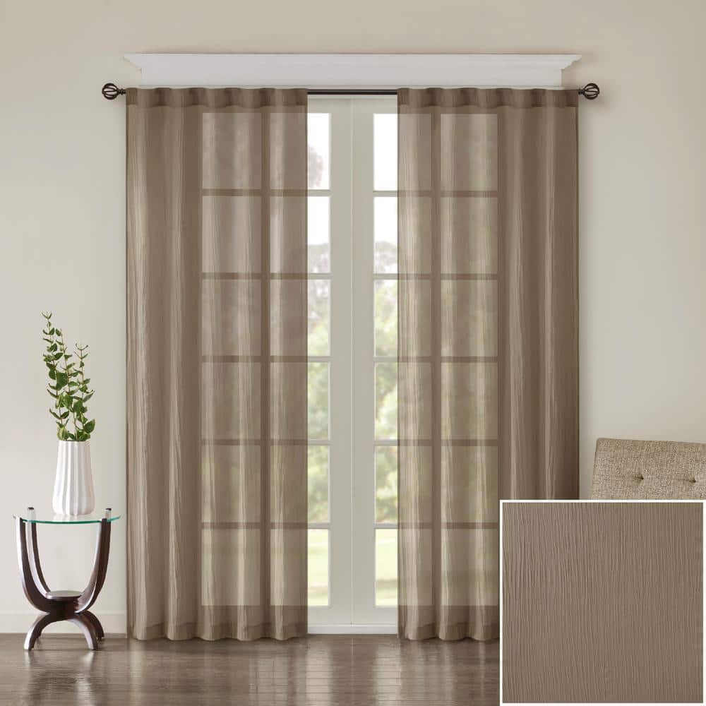 Taupe Sheer Ground Length Polyester Curtain Panel Pair