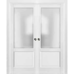 1422 48 in. x 84 in. 1 Panel White Finished Pine Wood Sliding Door with Double Pocket Hardware