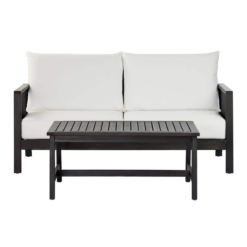 2-Piece Acacia Wood Patio Conversation Set Outdoor Sofa with White Cushions and a Coffee Table price history on PriceWatchPro