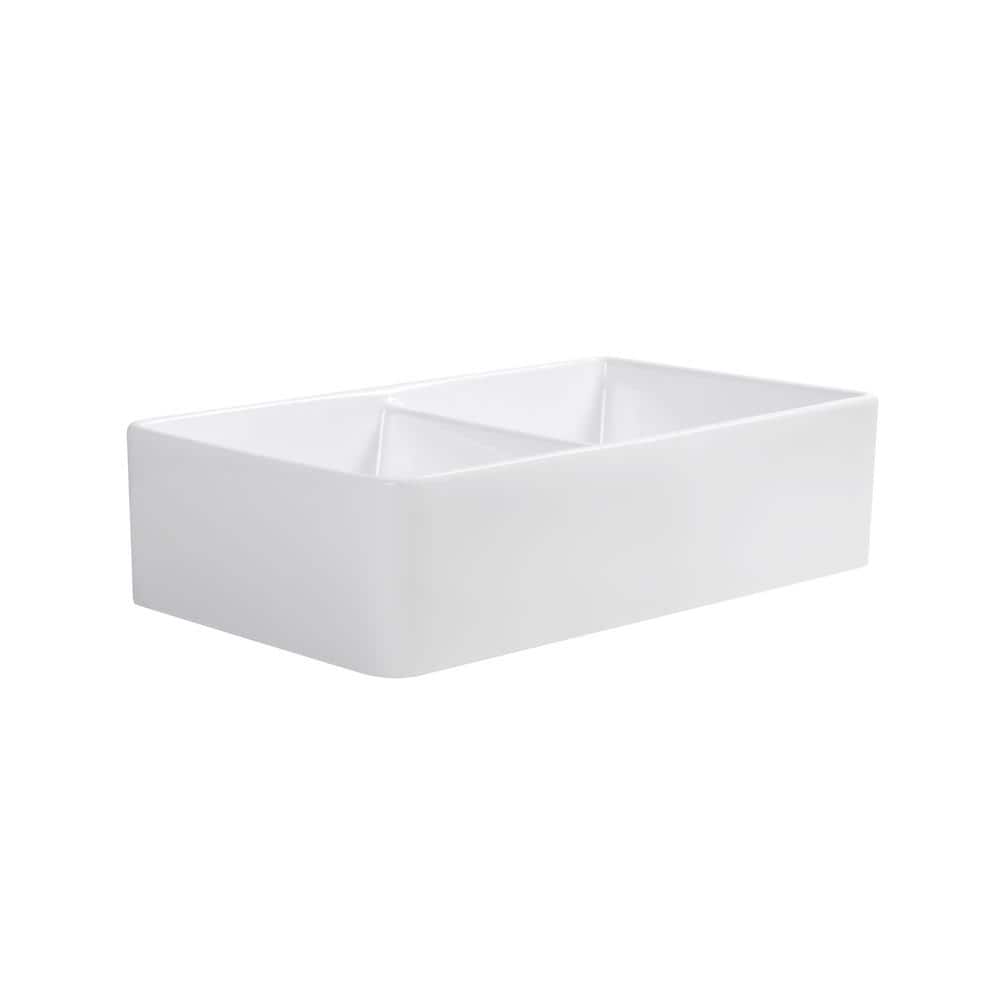 Trieste 32'' White Fireclay Double Bowl Farmhouse Sink