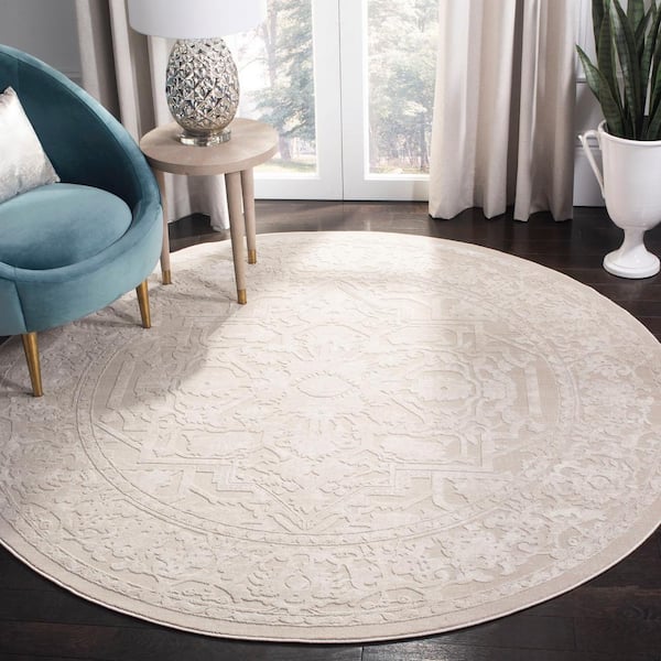 Reflection Cream/Ivory 10 ft. x 10 ft. Border Floral Round Area Rug