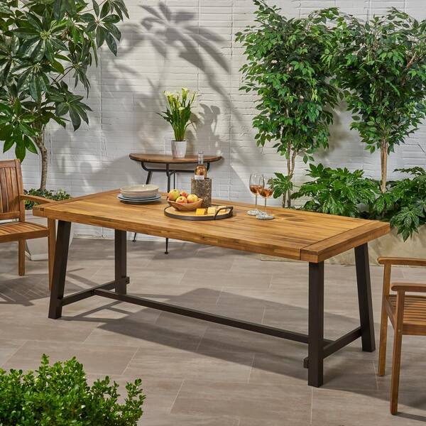 Bowman Outdoor Eight Seater Dining Table Teak Rustic Metal