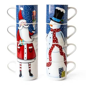 14 oz White Porcelain Mugs Snowman/Santa (Set of 4)