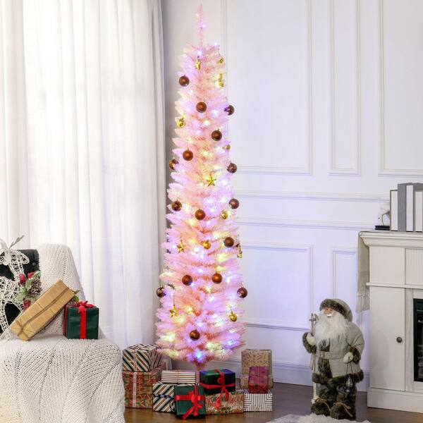 HOMCOM 7ft Flocked Pencil Christmas Tree - Auto Open, 800 Tips, Slim Artificial Tree With Steel Base (Green)