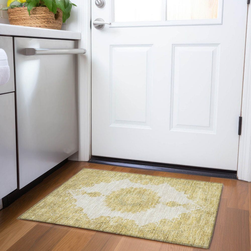 Mayfield Premium Machine Washable Abstract AMF1003 Gold 2 ft. x 3 ft. Area Rug price history on PriceWatchPro