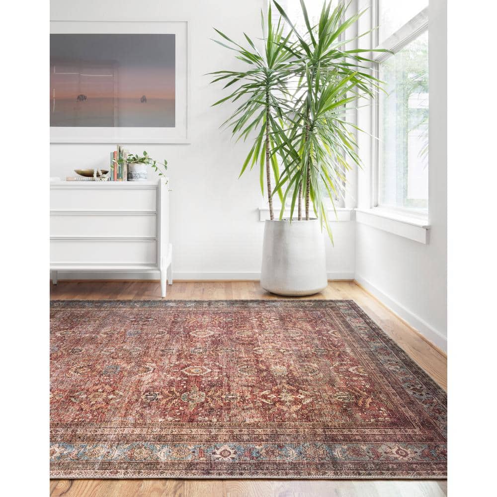 Layla 7'6" x 9'6" Blue and Brick Synthetic Area Rug