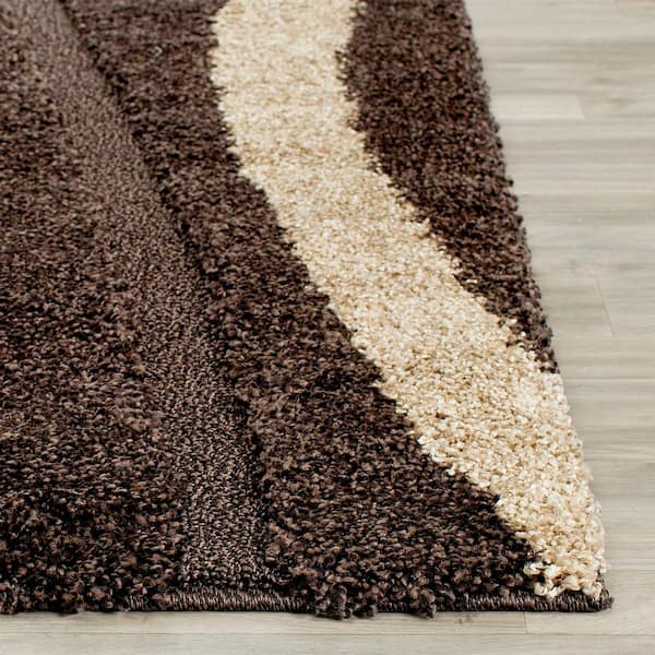 Florida Shag Dark Brown/Beige 2 ft. x 9 ft. Striped Runner Rug