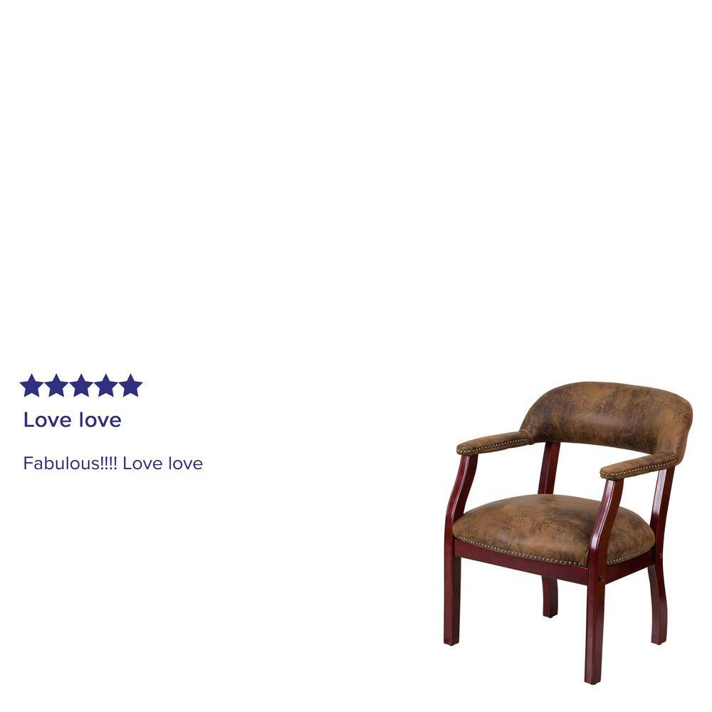 Elegant Bomber Jacket Brown Vinyl Conference Chair with Brass Accents