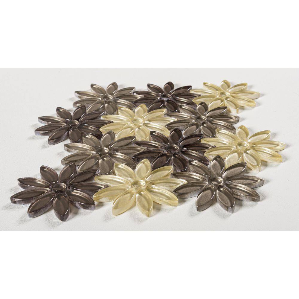 Floral Pattern Dark and Light Brown Glass Mosaic Tile