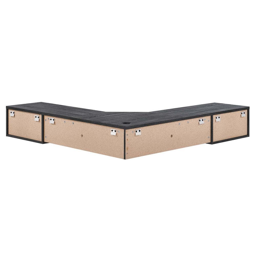 Charcoal Wood Wall-Mounted Corner Desk with Drawers