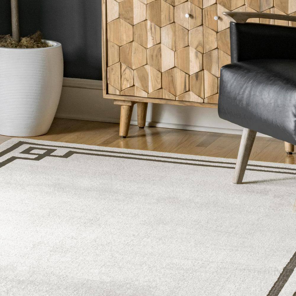 Beige and Black Rectangular Reversible Synthetic Area Rug, 5' x 7'