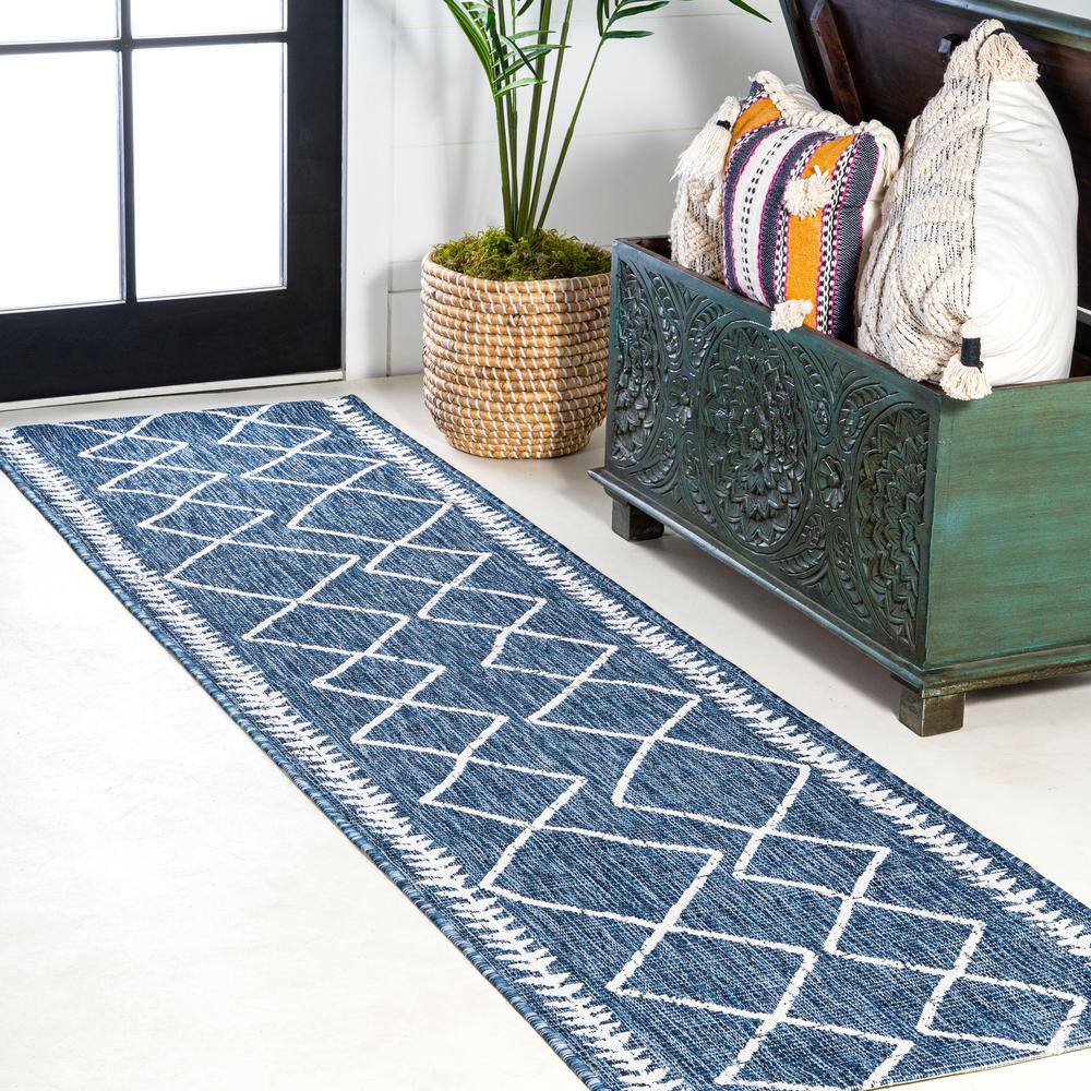 Herringbone Light Blue/Ivory Handwoven Indoor/Outdoor Rug