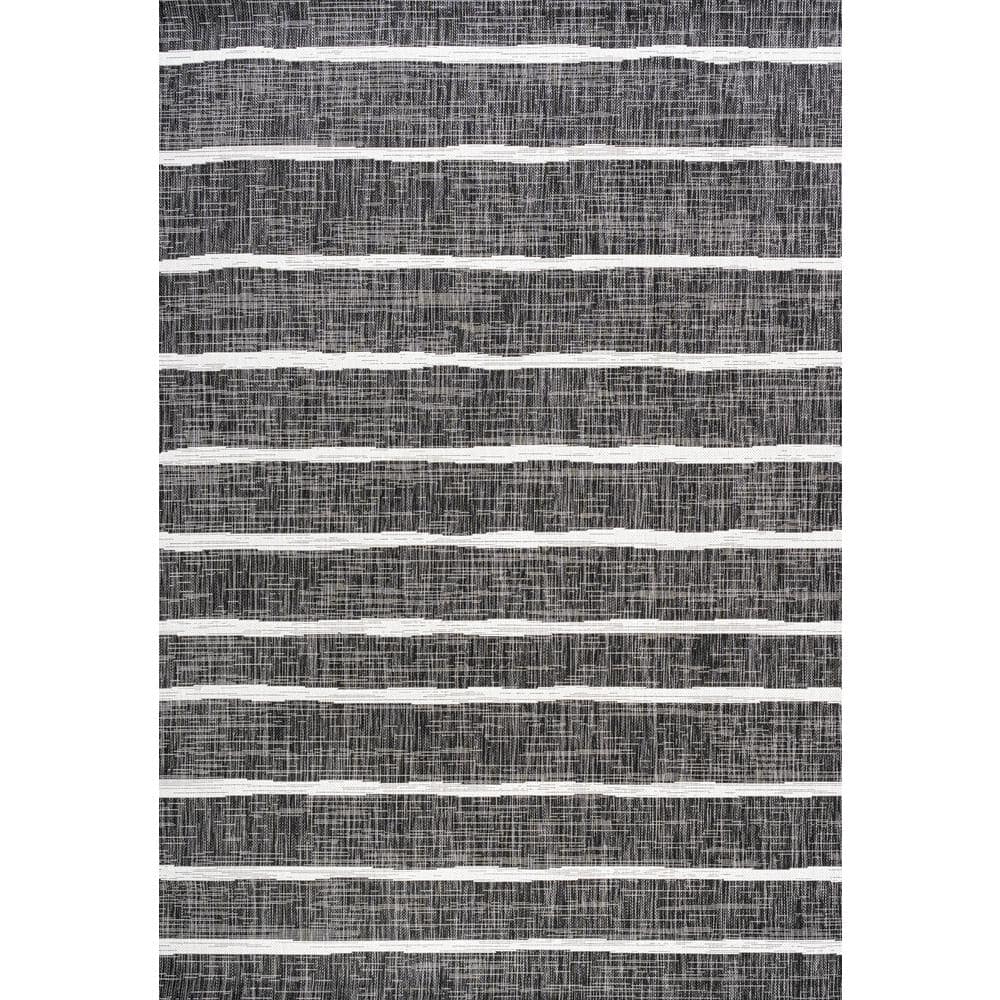 3' x 5' Black and Ivory Synthetic Stripe Rectangular Rug