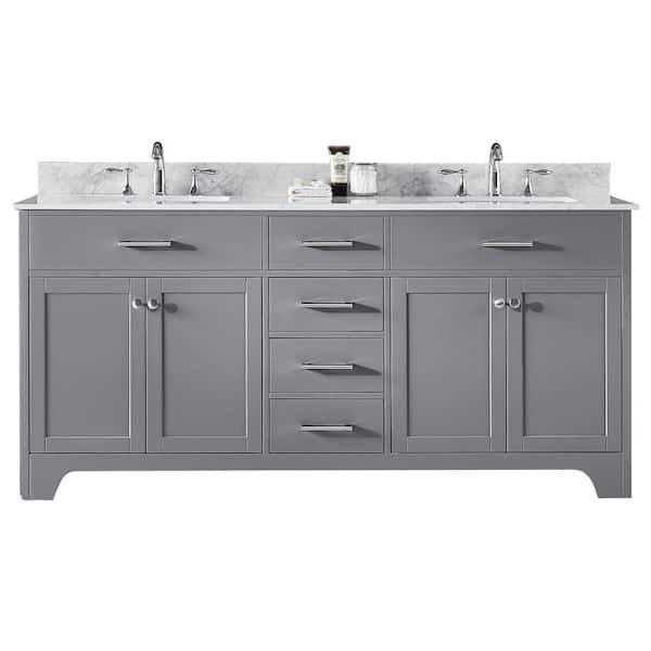 Exclusive Heritage Clariette 72 in. W x 22 in. D x 34.21 in. H Bath Vanity in Taupe Grey with Marble Vanity Top in White with White Basins