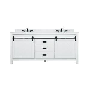 Kinsley 72 in. Double Bathroom Vanity in White with Composite Stone Vanity Top in Carrara with White Basins