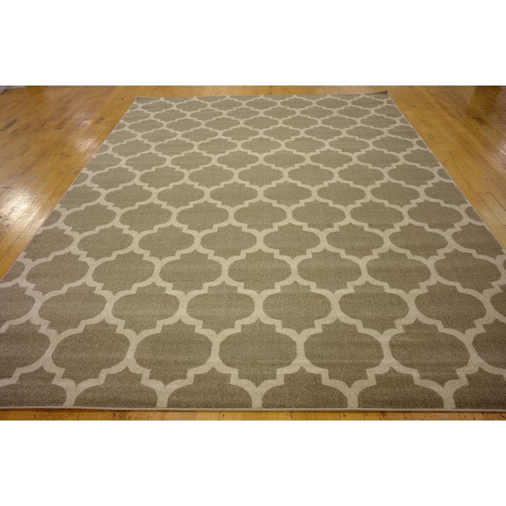 Elegant Trellis Light Brown Indoor Area Rug with Easy Care Features