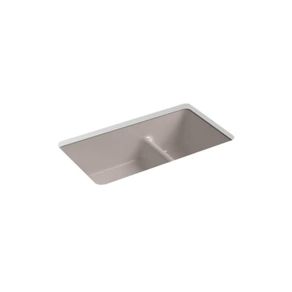 Iron/Tones Smart Divide 33 in. Drop-In Double Bowl Cast Iron Kitchen Sink in Truffle