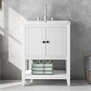 OSS 24 in. W x 17 in. D x 33 in. H Freestanding Bath Vanity in White with Open Style Shelf White Ceramic Sink Top