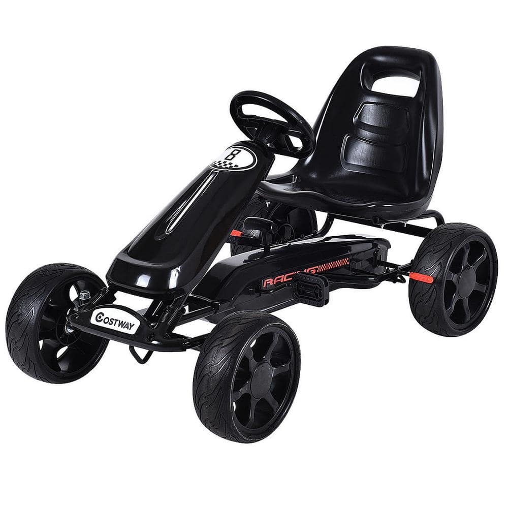 Costway Black Xmas Gift Go Kart Kids Ride On Car Pedal Powered Car 4 Wheel Racer Toy Stealth Outdoor, Blacks