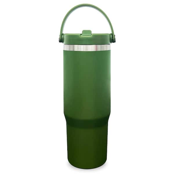 30 oz Army Green Stainless Steel Powder-Coated Insulated Tumbler with Handle and Flip Straw Lid