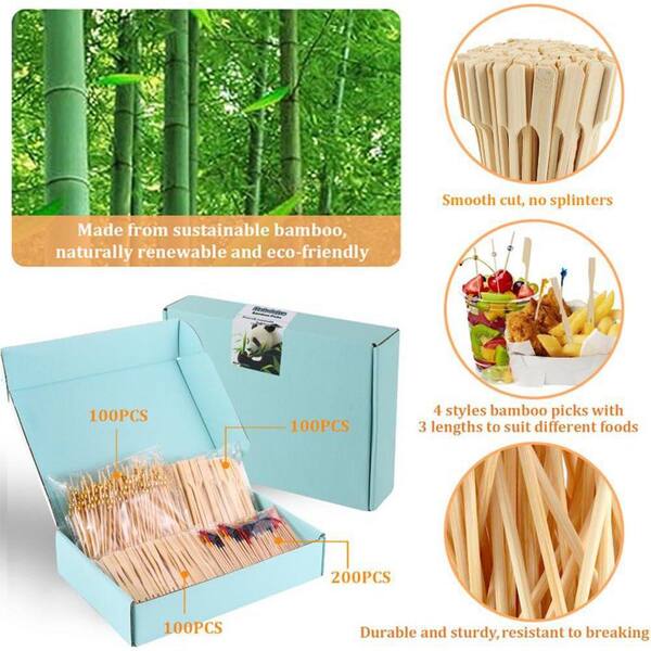 Lynzavix Cocktail Toothpicks Gold Mixed Color Disposable Bamboo