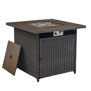 30 In. 50000 BTU sq. Brown Wicker Outdoor Gas Fire Pit Table with Volcanic Stone