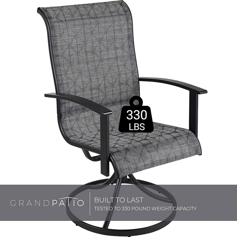 Black and Grey Plaid Outdoor Swivel Dining Chairs Set of 2