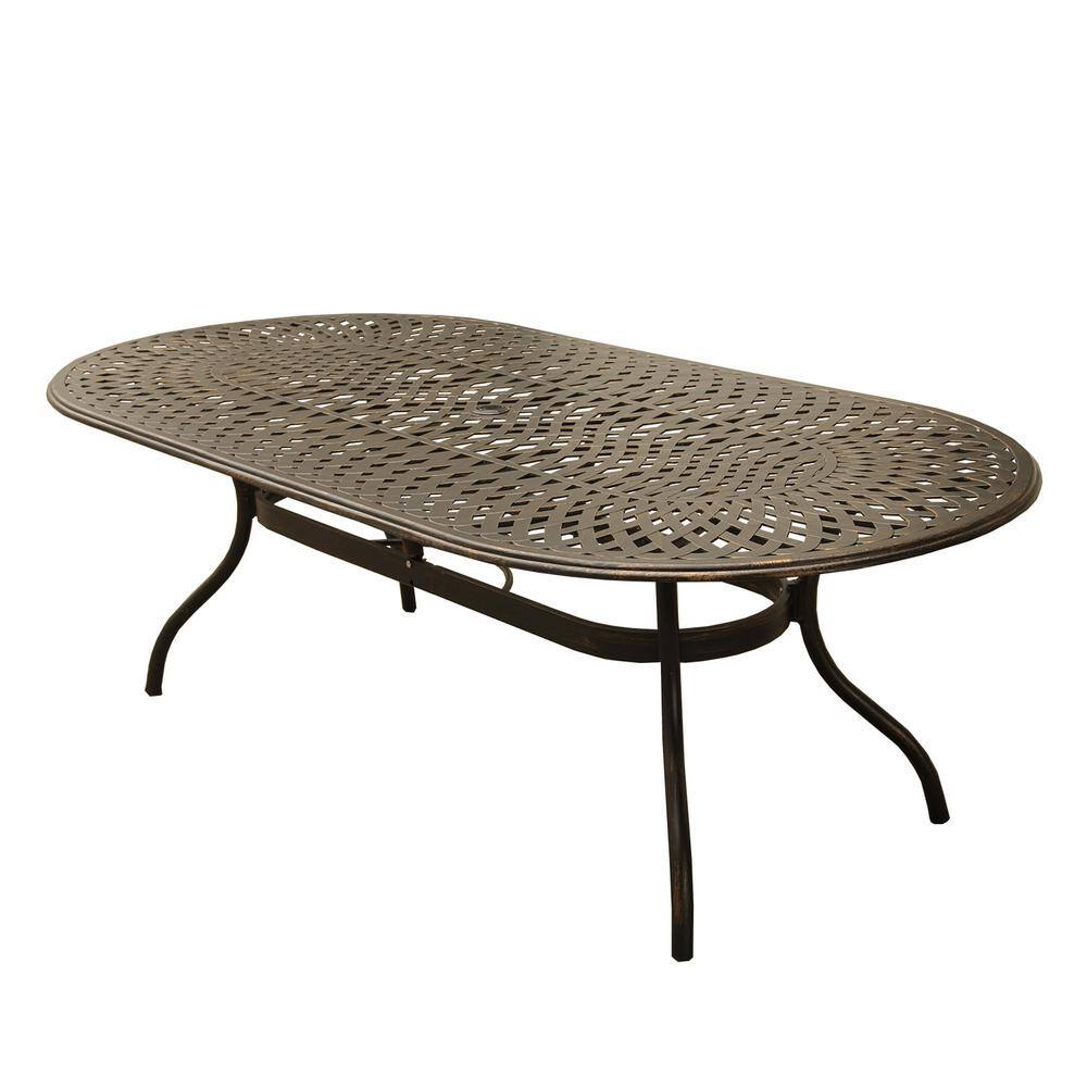 95 In Contemporary Modern Oval Aluminum Outdoor Dining Table Mesh Lattice In Bronze Hd1025 Oval 95 Mesh Table Bz The Home Depot