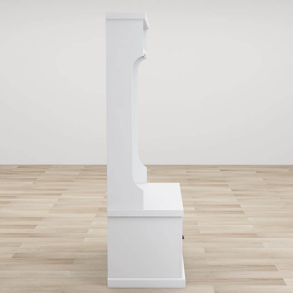 White Wood Hall Tree with Storage Bench and Hooks
