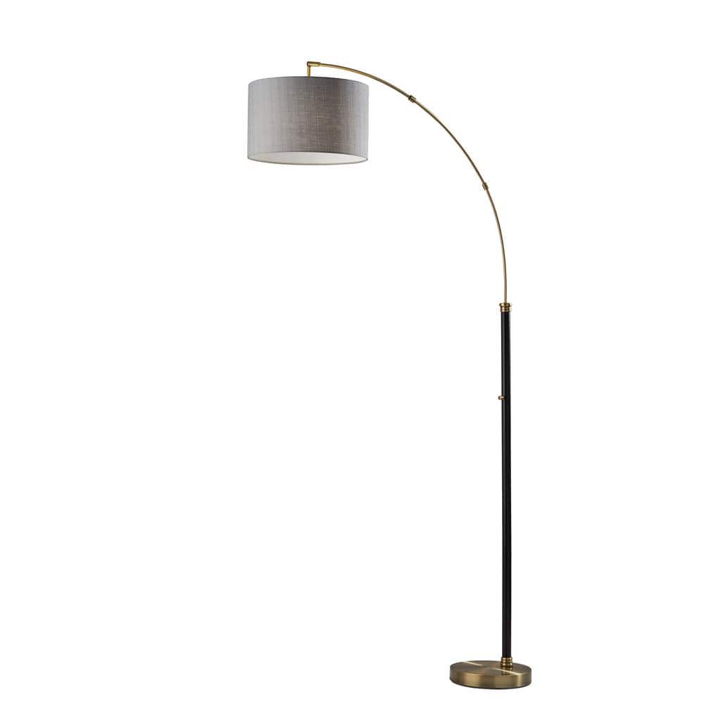 Bergen Black and Brass Arc Floor Lamp with Gray Shade