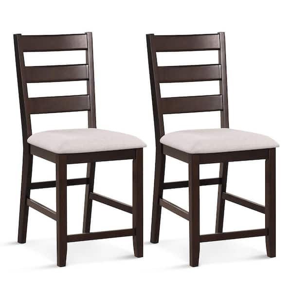Costway 24 in. Upholstered Bar Stools Rubber Wood Dining Chairs with High Back (Set of 2)