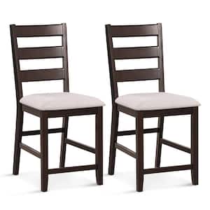 24 in. Upholstered Bar Stools Rubber Wood Dining Chairs with High Back (Set of 2)