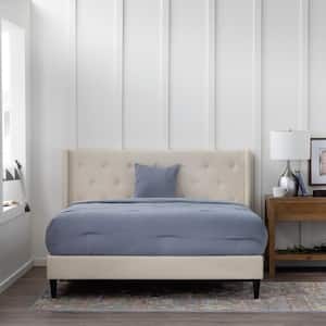 Isabelle Upholstered Cream Queen Wingback Diamond Tufted Platform Bed
