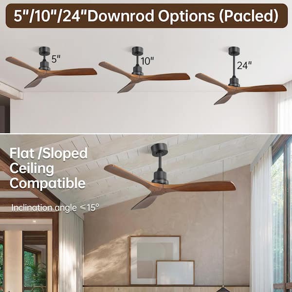 Sofucor 52 in. Indoor/Outdoor Black Wood Ceiling Fan with 6-Speed