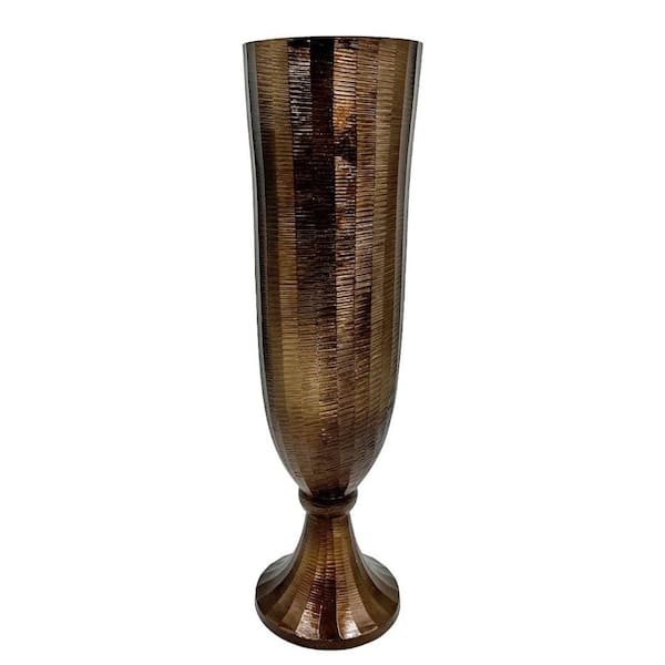 Bronze 19.5 in. x 5 in. Artisan Striated Aluminum Urn Metal Vase