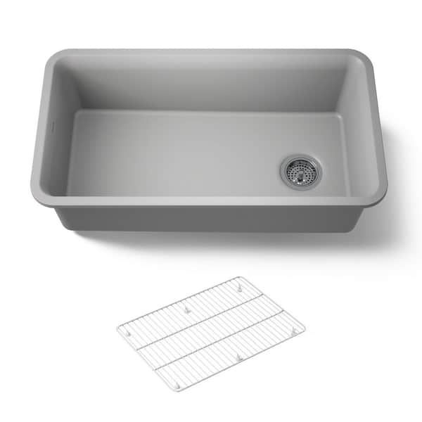 KOHLER Cairn Neoroc Undermount Granite Composite 33.5 in. Single Bowl Kitchen Sink Kit in Matte Grey