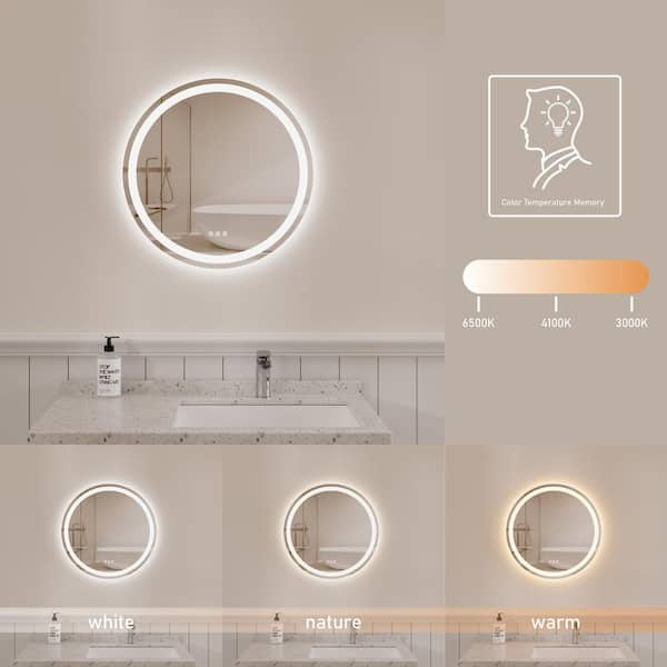 Illume 24 in. W x 24 in. H Round Frameless Dimmable Anti-Fog LED Light Wall Bathroom Vanity Mirror Silver