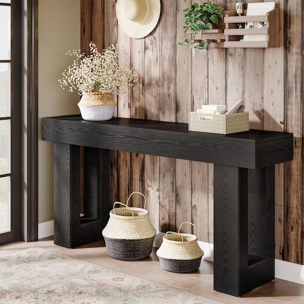 Turrella 63in. Black Sofa Table Rectangle Wood Console Table, Entryway Table for Entrance, Living Room