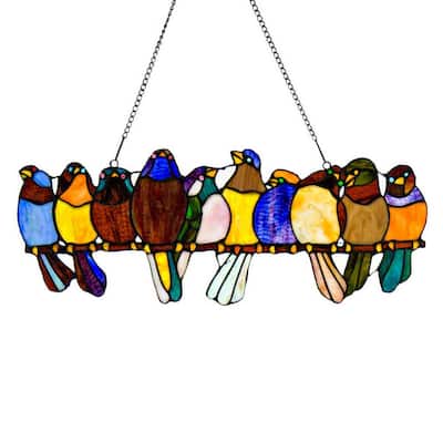 Multi Stained Glass Birds on a Wire Window Panel